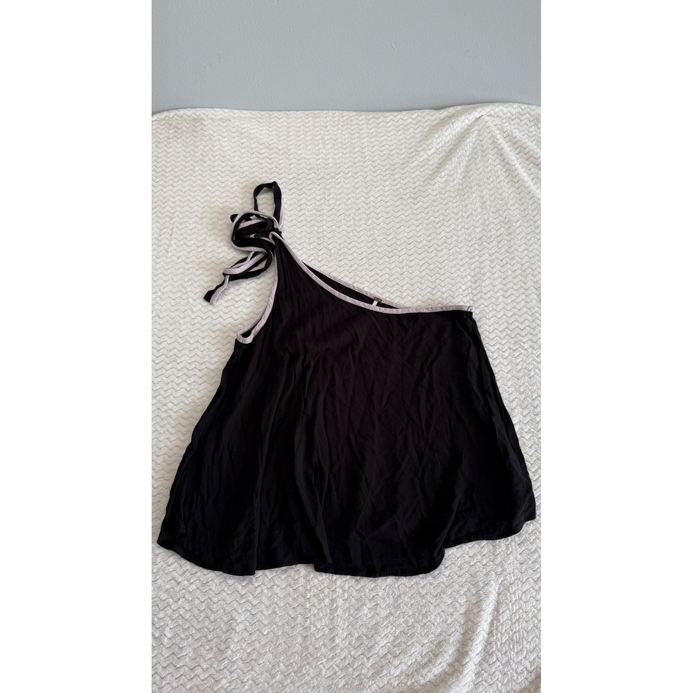 Free People Women Black One Shoulder Tie Strap Rayon Tank Top Large 4524